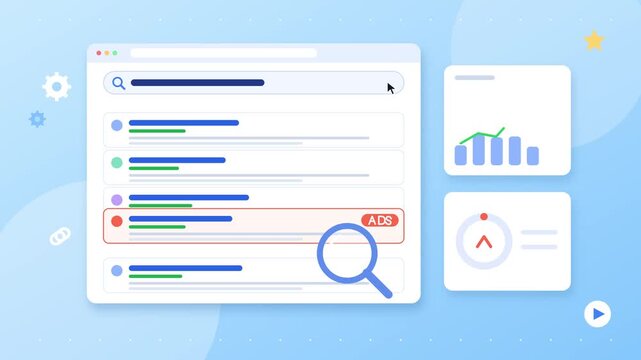 Search engine optimization concept animation showing website ranking growth, digital marketing analytics data and web traffic performance footage