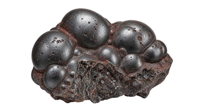 Cluster of dark metallic nodules on a rough rock surface