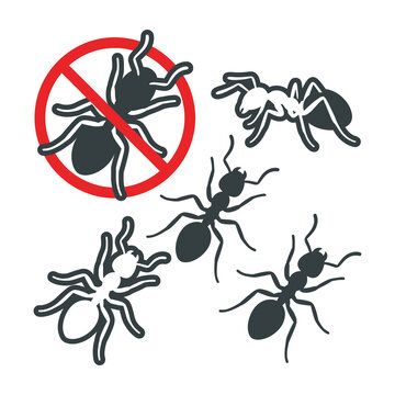 Ants with prohibition sign no entry symbol pest control concept