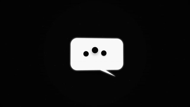 Minimalist chat bubble icon with three black dots on a dark background, representing instant messaging and virtual dialogue, ideal for mobile app UI design and customer support websites