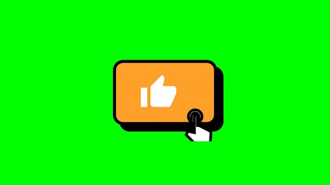 Animated Like Button Thumbs Up Clicking On Green Screen.