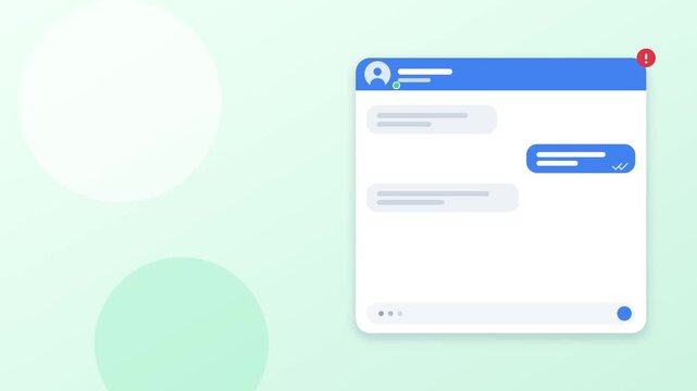 Modern digital messaging window with blue chat bubbles showing active online conversation video motion graphics