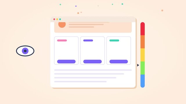 Colorful digital website interface wireframe animation displays interactive content blocks and layout design motion clip