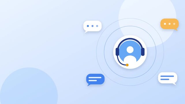 Customer service operator icon animation with floating chat bubbles in blue digital stock motion video clip