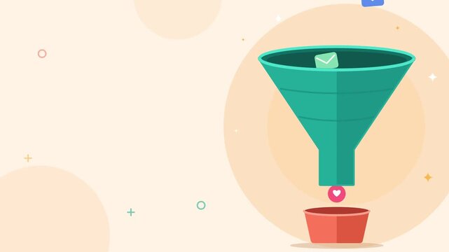 Marketing sales funnel drops leads into container graphic illustration animation video clip for business growth strategies