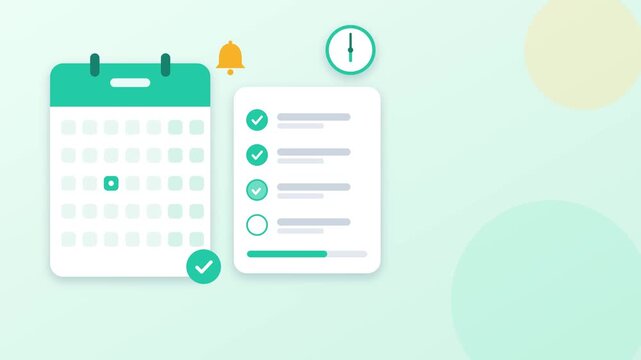 Calendar vector animation footage showing daily planning tasks and scheduling reminders with checklist and clock motion