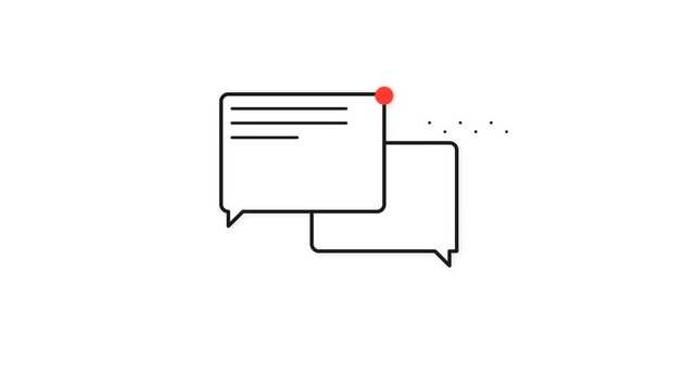 Minimalist speech bubble icon with a red notification dot and overlapping layout, representing online communication and unread messages, for user interface design and website development.