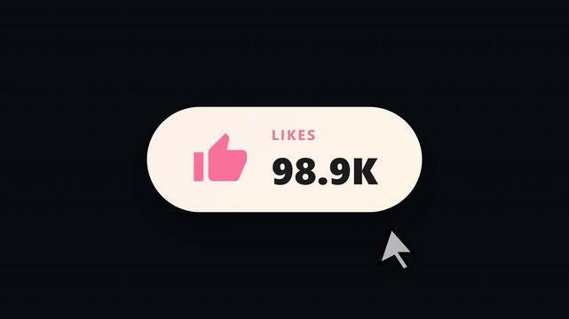 Animated social media like counter clicking and growing with cursor interaction.