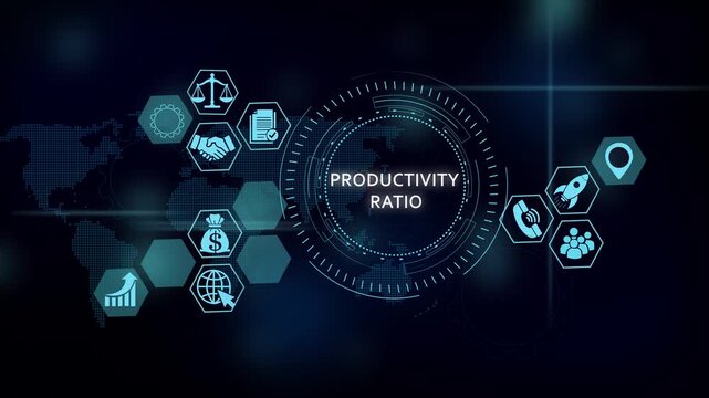 Productivity ratio business concept with digital hud interface and global network icons efficiency performance