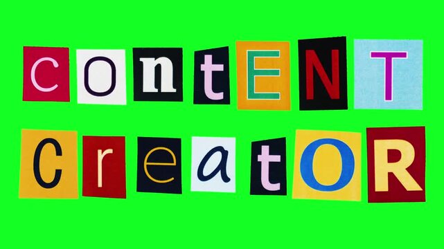 Content Creator Typography For Branding, Playful Cutout Text Creates Lively Social Media Visuals For Creators, Bright Colorful Collage Of Letters And Tiles Evokes Dynamic Branding