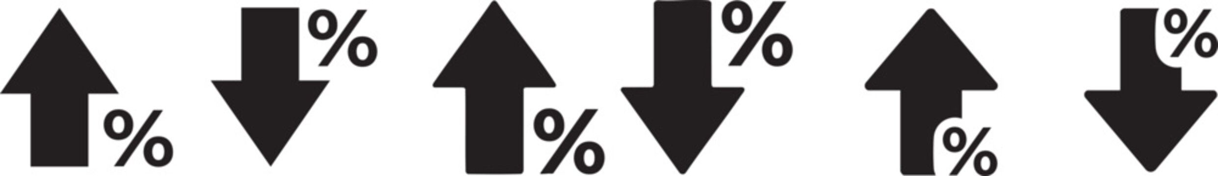 Percentage Arrow Increase and Decrease Icons Set Black Solid Vector Symbol for Business Analytics