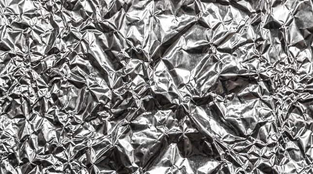 Crinkled silver aluminum foil background texture