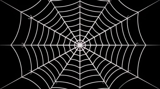 White spider web against black background in close up shot