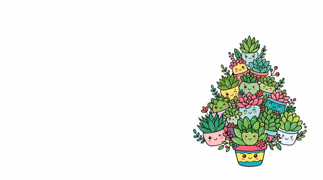 Cute succulent plants stacked in tree shape with copy space