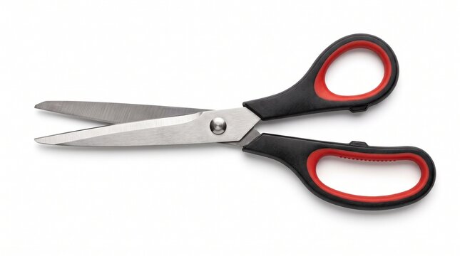 Pair of black and red scissors isolated on white background