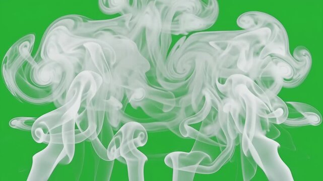 white smoke slowly rising and swirling from the bottom on Green Screen