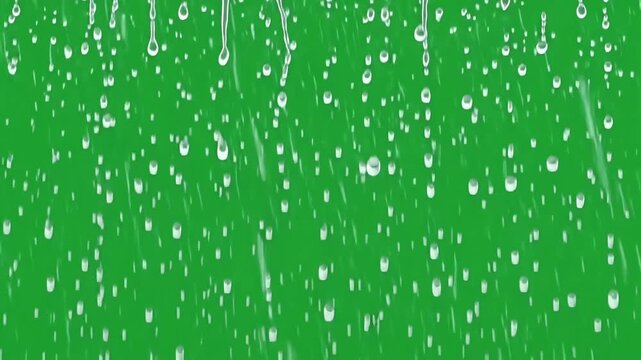heavy rainfall falling continuously from top to bottom on Green Screen