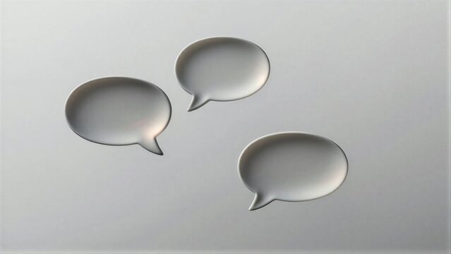 Four translucent speech bubbles float silently against a soft gray background.