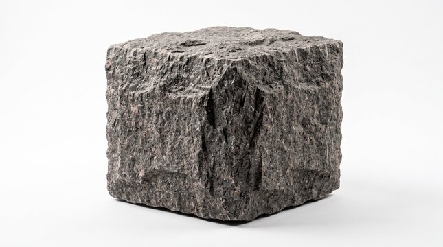 A single chiseled granite stone block isolated on white background