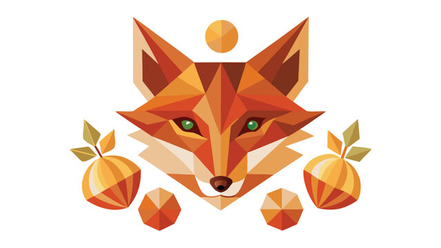 Geometric Fox Face Vector Illustration with Abstract Botanical Elements Isolated on White Background for Modern Graphic Design