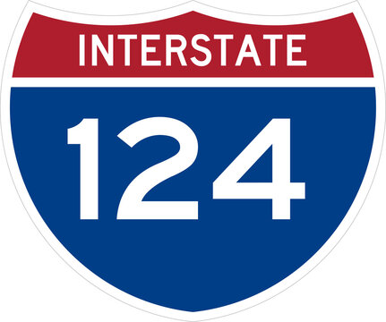 Interstate 124 I124 Road Sign Shield Icon Isolated on Transparent Background