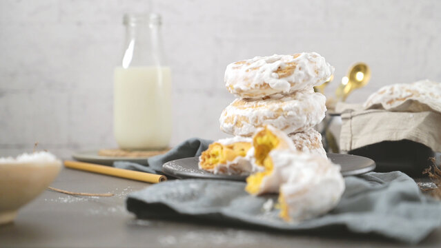 Sweet Portuguese Donuts with White Glaze