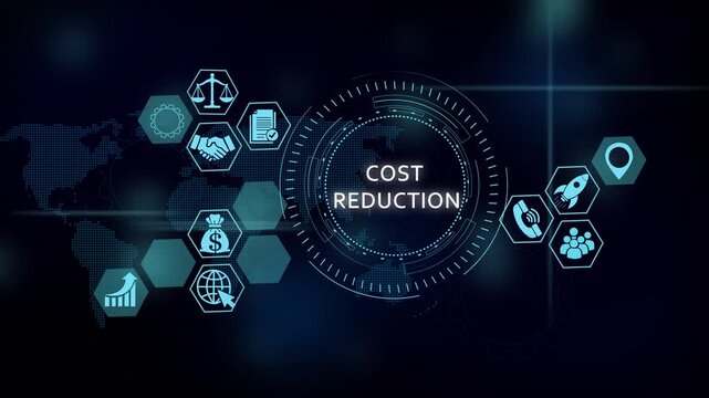Cost reduction business strategy concept with digital hud interface and global network icons digital interface