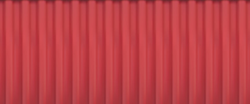 Red old vertical corrugated metal container seamless texture. Roof, facade, garage vertical line panel pattern. Realistic siding cargo container bg. Vector illustration