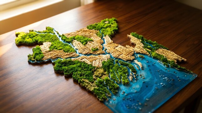 3D Relief Map of Bangladesh with Moss and Resin Rivers