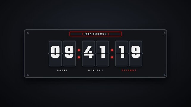 Minimalist digital flip clock interface counting down time on dark background