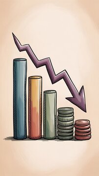 Bar Graph Columns Declining Arrow Downward Trend Financial Loss Economic Downturn