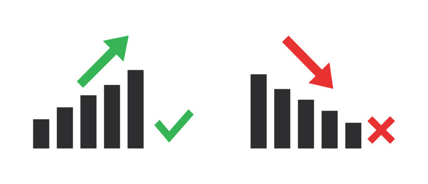 Upward and Downward Trend Graph: Two bar graphs showing contrasting trends, one with a green arrow indicating an upward movement and a checkmark.