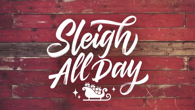Sleigh All Day Christmas Quote Hand Lettering Funny Holiday Pun Rustic Red Wood Christmas Lights Santa Sleigh Bundle T-Shirt Graphic Design POD Print on Demand Sublimation Clipart
