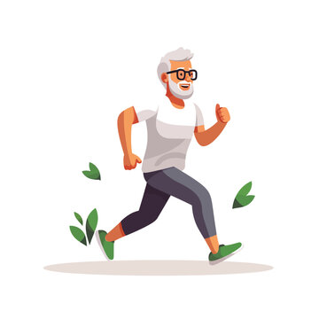 Old man jogging isolated