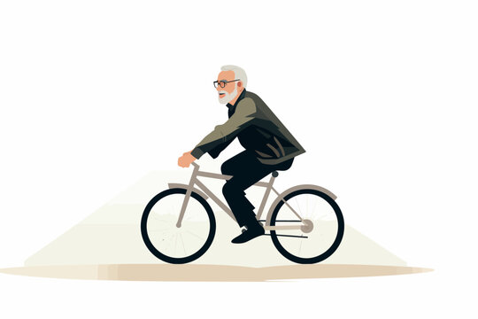 Old man riding bicylce isolated