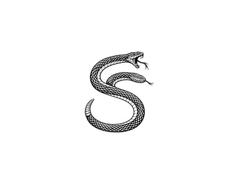 A black and white featuring a coiled rattlesnake forming the letter s shape with the text sev santos written underneath the icon