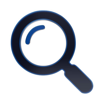 Blue glass magnifying glass search icon with transparent background, and glowing border, find zoom isolated on a transparent background