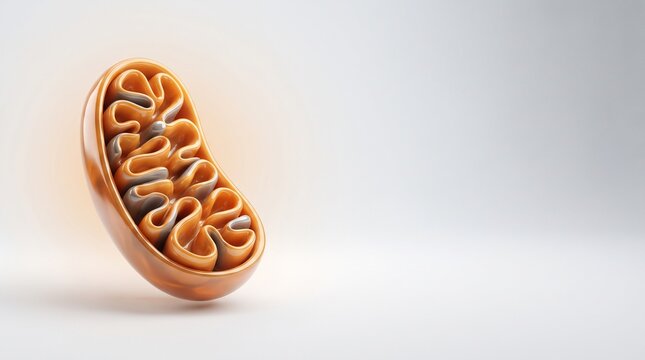 3d render of a mitochondrion organelle showing internal cristae