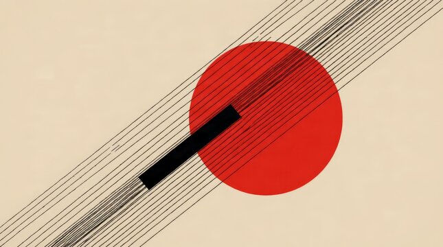 Constructivist Red Circle with Diagonal Lines