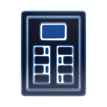 Blue 3D intercom security panel icon with glossy texture and buttons isolated for access control isolated on a transparent background