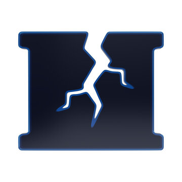 Blue 3D concrete wall crack icon with glossy texture and jagged split isolated for structural damage isolated on a transparent background
