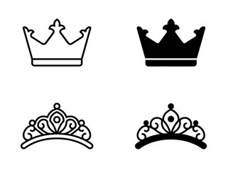 Set of crown and elegant tiara headpiece icons in outline and solid © Shapla