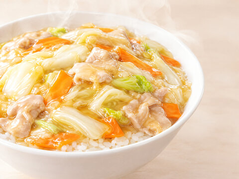 Chuka Don Chinese Style Stir Fry on Rice in a Deep Bowl