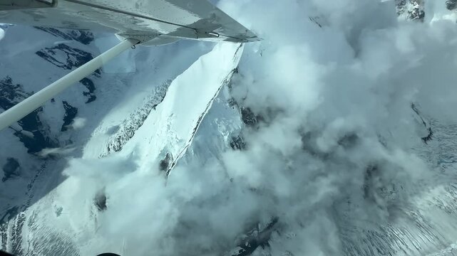 Aerial view, video from the plane, Mount McKinley and glacier in Denali National Park, 6, 195 m, aerial view, Alaska range, Alaska, USA