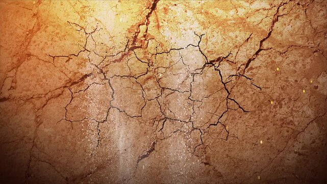 abstract textured dry cracked mud ground with falling debris dust effect