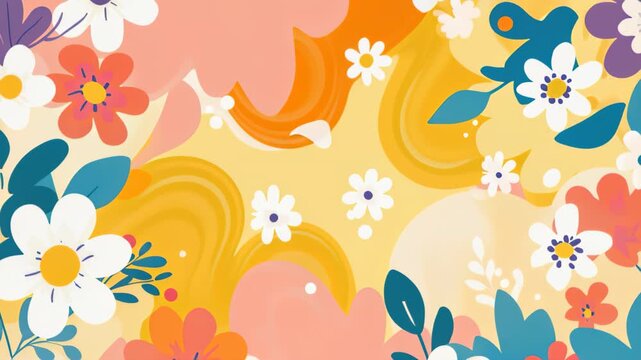 Spring Blossom Celebration: A vibrant tapestry of blooming flowers and abstract shapes, this illustration bursts with the joyous energy of spring. Delightful daisy-like blooms, swirling organic forms.