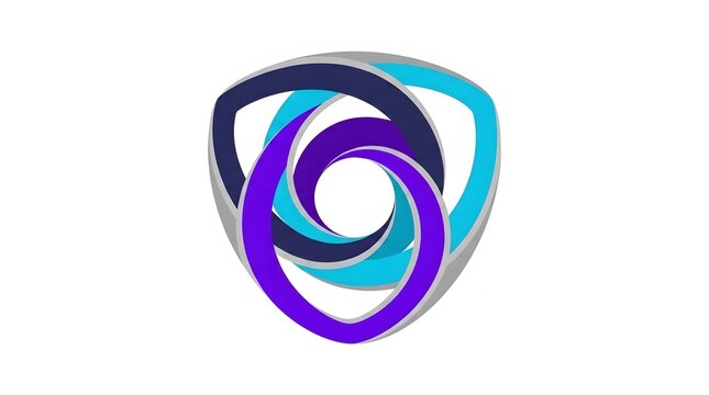 Abstract Triangular Shield Icon Featuring Interconnected Spiral Shapes in Gradient Blue and Purple Tones for Modern Corporate Branding