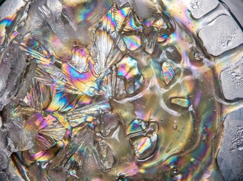 Colorful macro shot of phase change material melting and solidifying process
