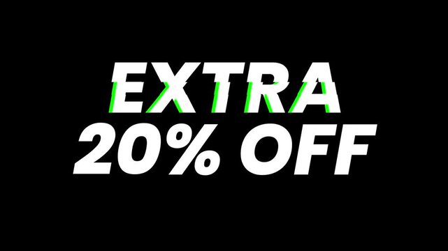 Extra 20 Percent Off Sale Promo Animation on Black Background