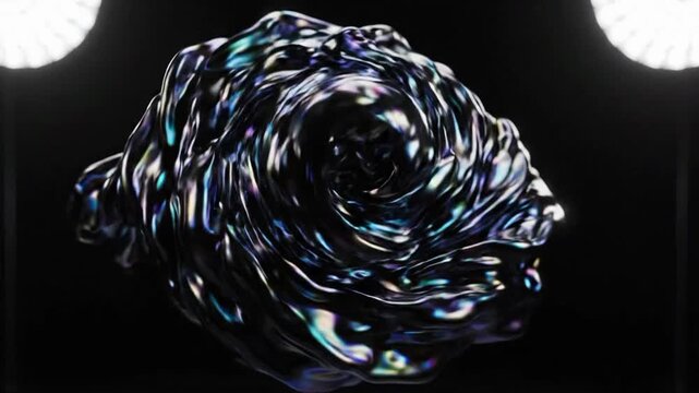 Realistic looping animation of abstract morphing shapes in a dark